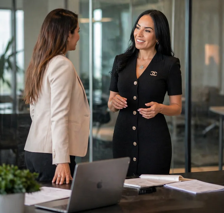 Sandra David discussing results with a client